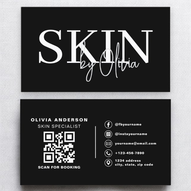 QR Code Skin Care Specialist Black White Visitkort (Skapare uppladdad)