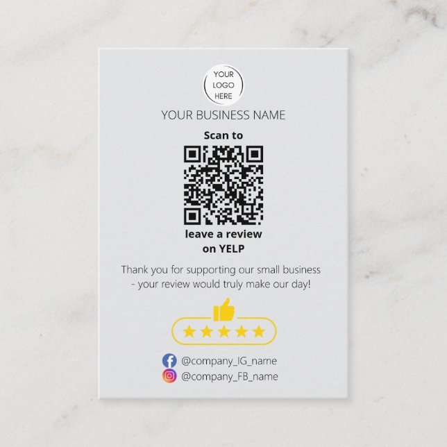 QR code small business review GOOGLE and YELP  Visitkort (Framsida)