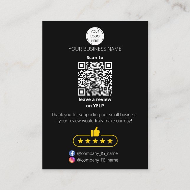 QR code small business review GOOGLE and YELP  Visitkort (Framsida)