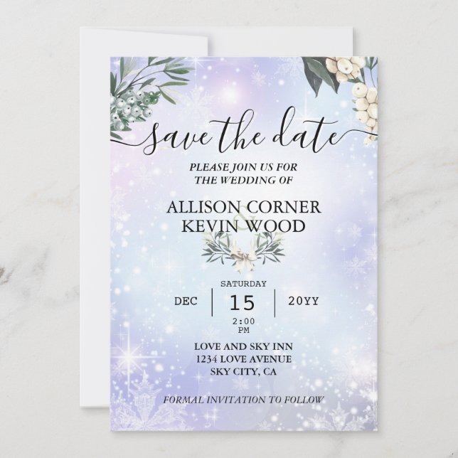 QR Code Snö Woodland Greenery Winter Wedding Inbjudningar (Framsida)