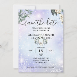 QR Code Snö Woodland Greenery Winter Wedding Inbjudningar
