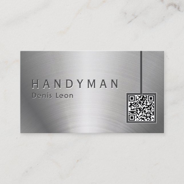 Qr Code Stainless Steel Handyman Affärskort Visitkort (Framsida)