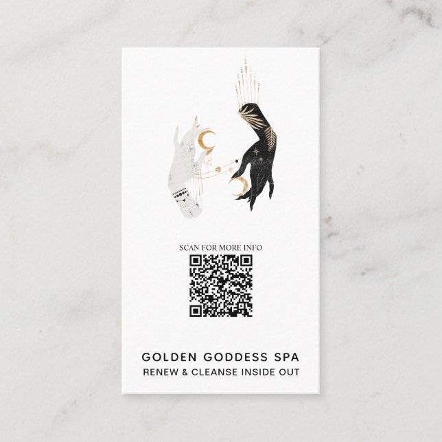 *~* QR Code Stars Måne Mystic Händer Guld Spa Visitkort (Framsida)
