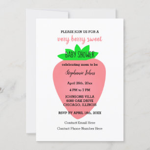 QR Code Strawberry Baby Shower Flicka 2024 Inbjudningar
