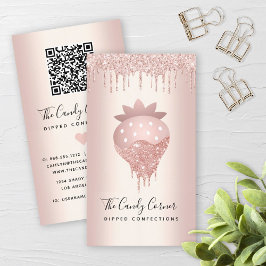 QR Code Strawberry Ro Guld Drip Confet Sweet Visitkort