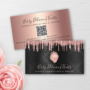 QR Code Strawberry Ro Guld Drip Conftion Black Visitkort