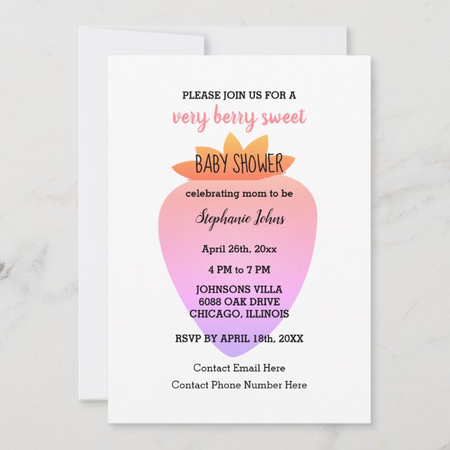 QR Code Strawberry Rosa Baby Shower Flicka Inbjudningar (Framsida)