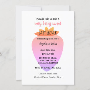 QR Code Strawberry Rosa Baby Shower Flicka Inbjudningar
