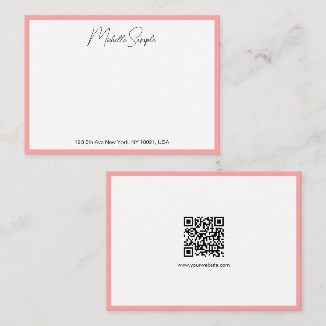 QR Code Stylish Modern Handwritten Script Name Anteckningskort (Fram/baksida)