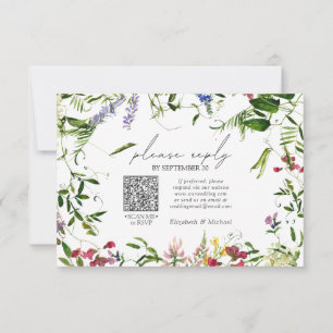 QR Code Summer Wildblommor Watercolor Bröllop OSA Kort