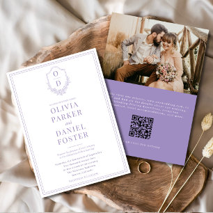 QR Code Vapensköld Lilac Lila Photo Bröllop Inbjudningar