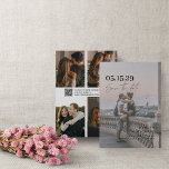 QR Code Vellum Overlay Modern Script 5-foto Spara Datumet<br><div class="desc">Skapa elegans och innovation med vårt QR Code Vellum Overlay Modern Script 5 Photo Save the Date. Denna design kombinerar på ett mästerligt sätt den tidlösa skönheten hos en digital vellumövertäckningseffekt med den moderna teknikens bekvämlighet. Med ett snyggt skript som flyter elegant över det foto du valt, försvinner kortet från...</div>