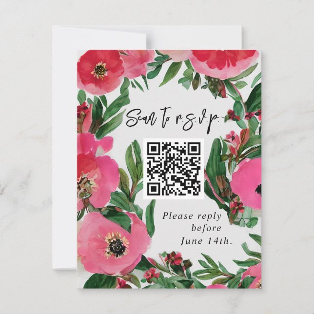 QR Code Watercolor Rosa Anemone Bröllop OSA (Framsida)