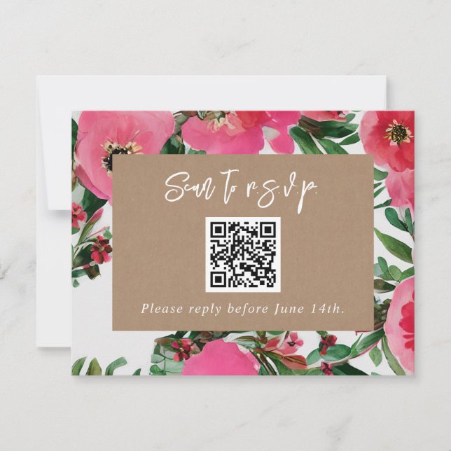 QR Code Watercolor Rosa Anemone Bröllop OSA (Framsida)