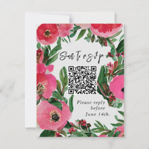 QR Code Watercolor Rosa Anemone Bröllop OSA Kort