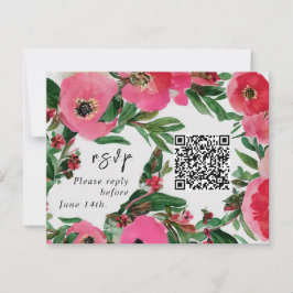 QR Code Watercolor Rosa Anemone Bröllop OSA Kort