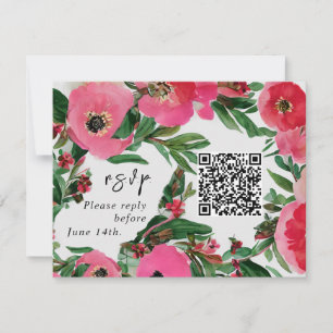 QR Code Watercolor Rosa Anemone Bröllop OSA Kort