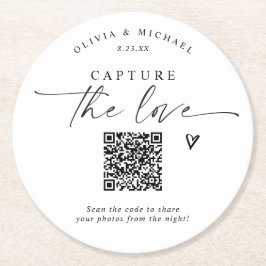 QR Code Wedding Modern Elegant Photo Sharing Underlägg Papper Rund