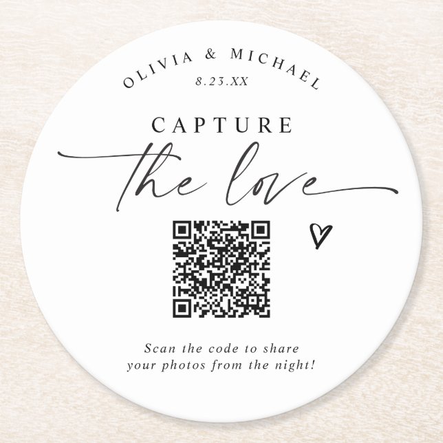 QR Code Wedding Modern Elegant Photo Sharing Underlägg Papper Rund (Framsidan)