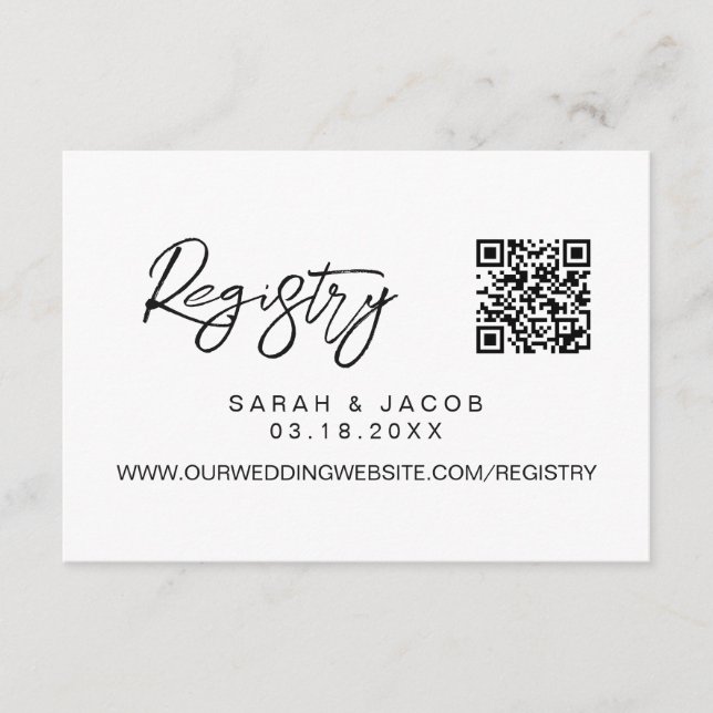 QR code wedding registry Modern script custom Tilläggskort (Framsida)