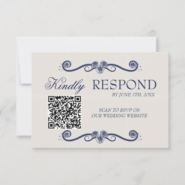 QR Code Wedding RSVP Card | Elegant Boho Old Money OSA Kort (Framsida)