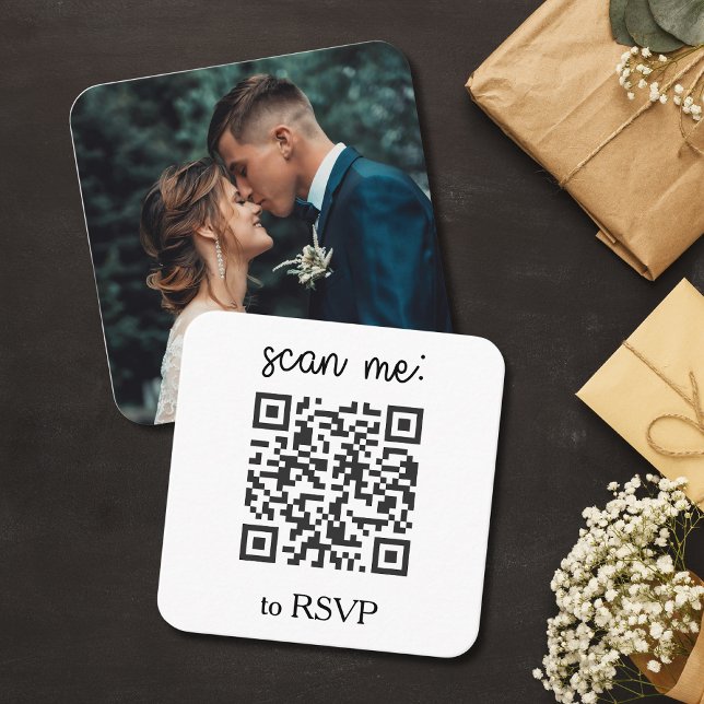 QR Code Wedding RSVP Square Photo Tilläggskort (Skapare uppladdad)