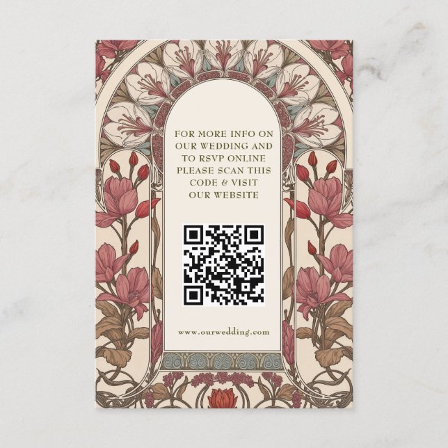 QR Code Wedding Website Info Art Nouveau Tilläggskort (Framsida)