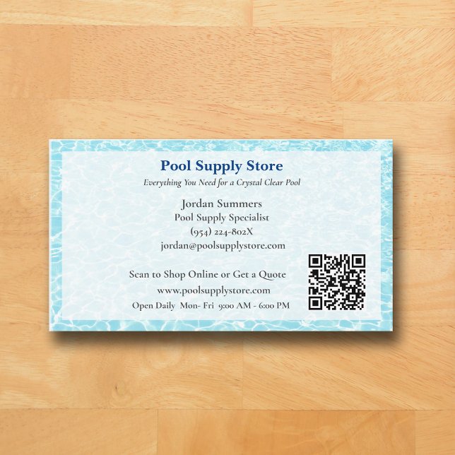 QR Code White Blue Swimming Pool Contractor   Visitkort (Pool Business Card )