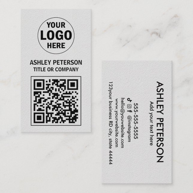 QR Code White Kraft Papper | Social Media Visitkort (Fram/baksida)