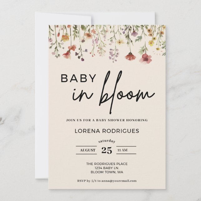 Qr Code Wildblomma Baby i Bloom Baby Shower Inbjudningar (Framsida)
