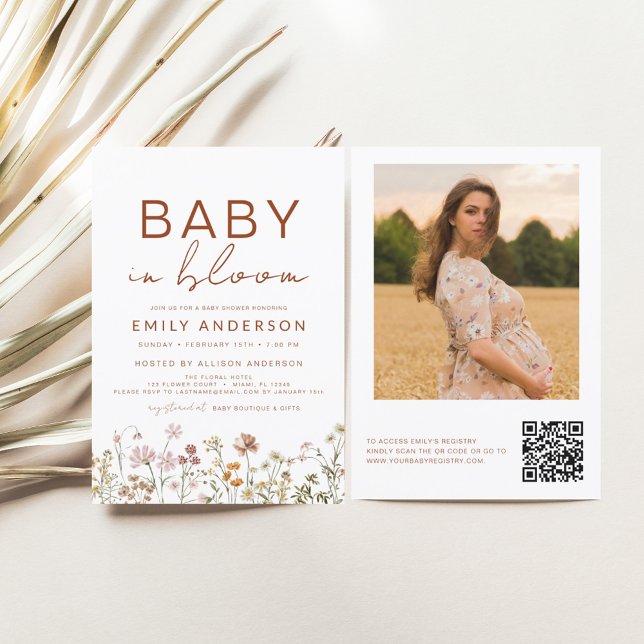 QR Code Wildblomma Baby i Bloom Baby Shower Inbjudningar (Skapare uppladdad)