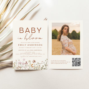 QR Code Wildblomma Baby i Bloom Baby Shower Inbjudningar