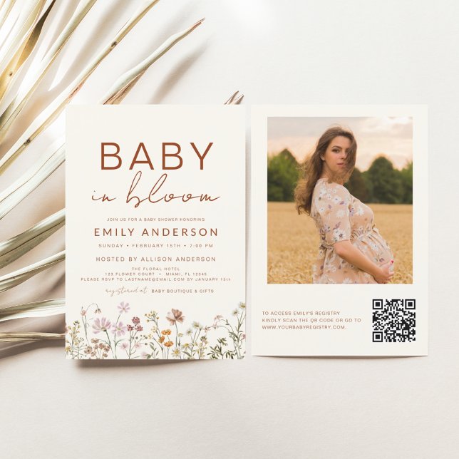 QR Code Wildblomma Baby i Bloom Baby Shower Inbjudningar (Skapare uppladdad)