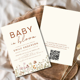 QR Code Wildblomma Baby i Bloom Baby Shower Inbjudningar