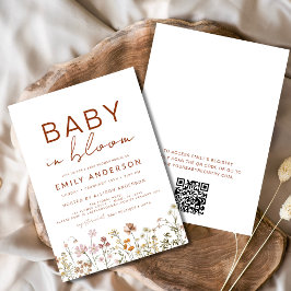 QR Code Wildblomma Baby i Bloom Baby Shower Inbjudningar