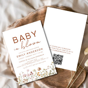 QR Code Wildblomma Baby i Bloom Baby Shower Inbjudningar