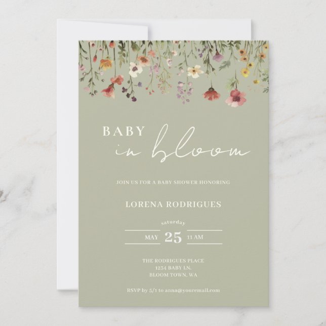Qr Code Wildblomma Baby i Bloom Baby Shower Inbjudningar (Framsida)