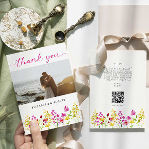 QR Code Wildblomme Bröllop Blommigt Script Vår Tack Kort