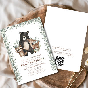 QR Code Woodland Forest Animals Baby Shower Inbjudningar