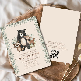 QR Code Woodland Forest Animals Baby Shower Inbjudningar