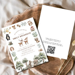 QR Code Woodland Forest Animals Baby Shower Inbjudningar