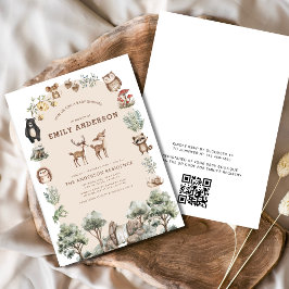QR Code Woodland Forest Animals Baby Shower Inbjudningar