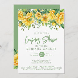 QR Code Yellow Sage Floral Couples Shower  Inbjudningar