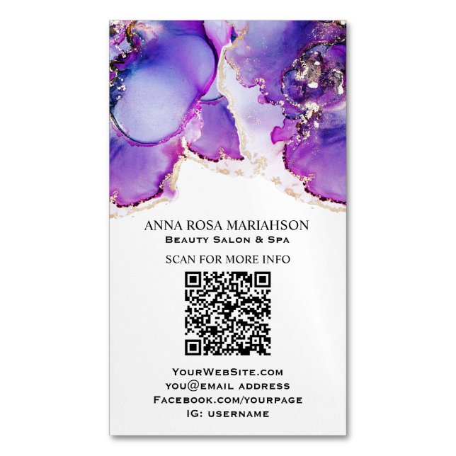 *~* QR CODE Yummy Violet Blue Guld Gilded AP29 Magnetiska Visitkort (Framsida vertikal)