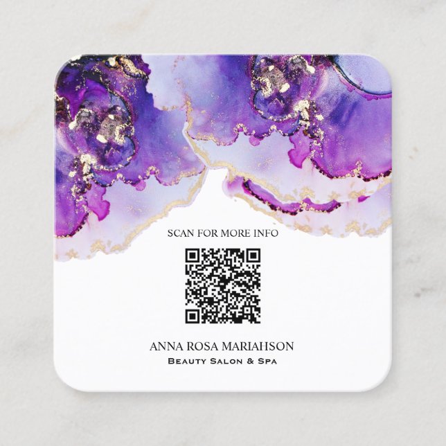 *~* QR CODE Yummy Violet Blue Guld    GildedAP29  Fyrkantigt Visitkort (Framsida)