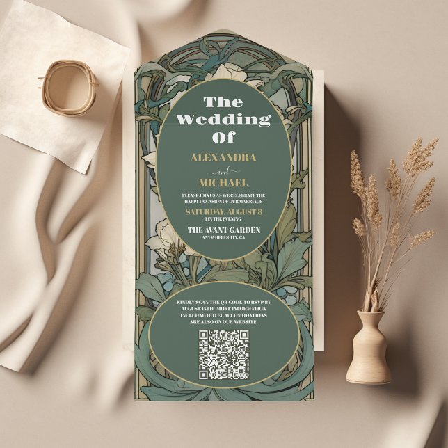QR CodeVintage Blommigt Art nouveau Bröllop (Skapare uppladdad)