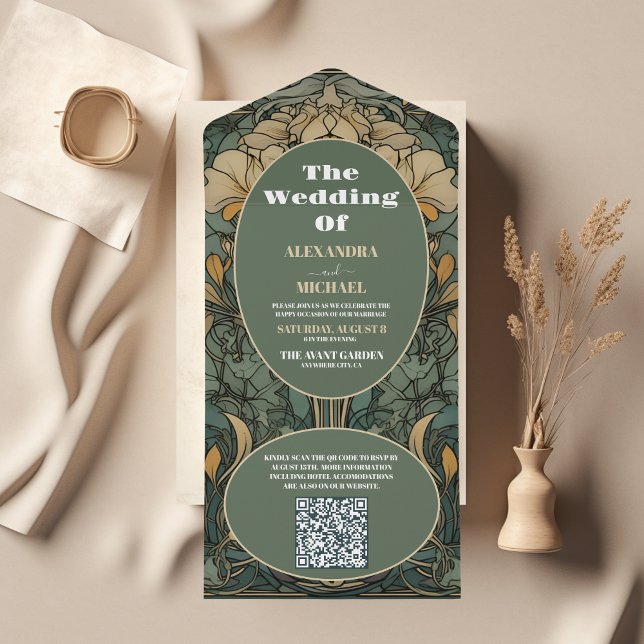 QR CodeVintage Blommigt Art nouveau Bröllop (Skapare uppladdad)
