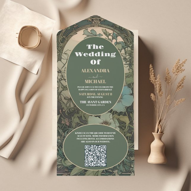 QR CodeVintage Blommigt Art nouveau Bröllop (Skapare uppladdad)