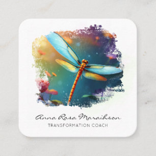 *~* QR Colorful Lotus Lily Abstrakt Dragonfly Fyrkantigt Visitkort