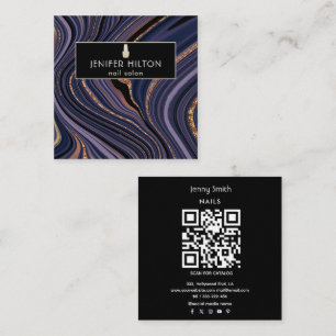 QR-Contemporary lila agate geode nagelsalon salon Fyrkantigt Visitkort